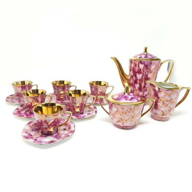 Art Deco Tycjan Coffee Set from Karolina, Poland, 1960s, Set of 15 For Sale - Image 3 of 16