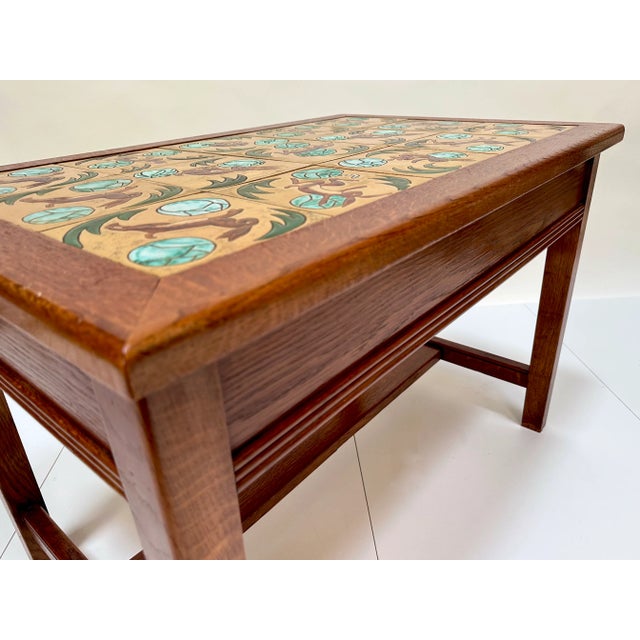 Arts & Crafts Side Table or Children's Furniture Style with Hand-Painted Majolica Ceramic Tiles, Denmark, 1920s For Sale - Image 15 of 18