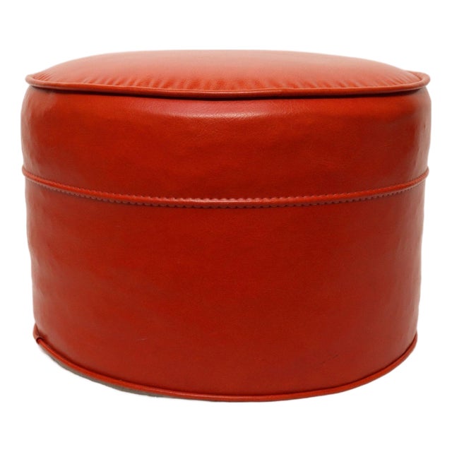 Mid-Century Modern Orange Pouf / Foot Stool / Ottoman For Sale