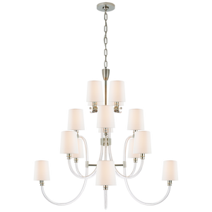 Julie Neill for Visual Comfort Signature Clarice Large Chandelier in Clear Acrylic & Polished Nickel with Linen Shades
