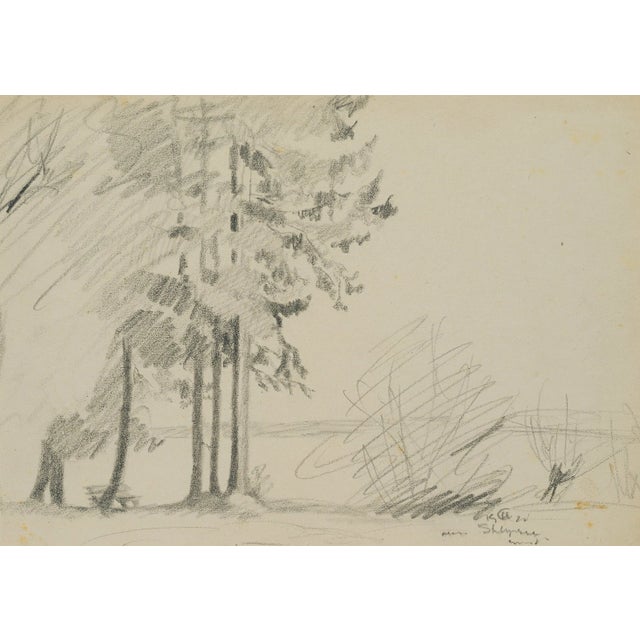 H. Christiansen, Lakeside Bench, 1920, Pencil For Sale