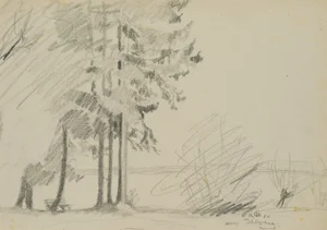 H. Christiansen, Lakeside Bench, 1920, Pencil