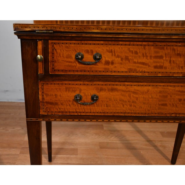 1900s English Hepplewhite Mahogany Inlaid Secretary / Tambour Writing Desk For Sale - Image 4 of 18