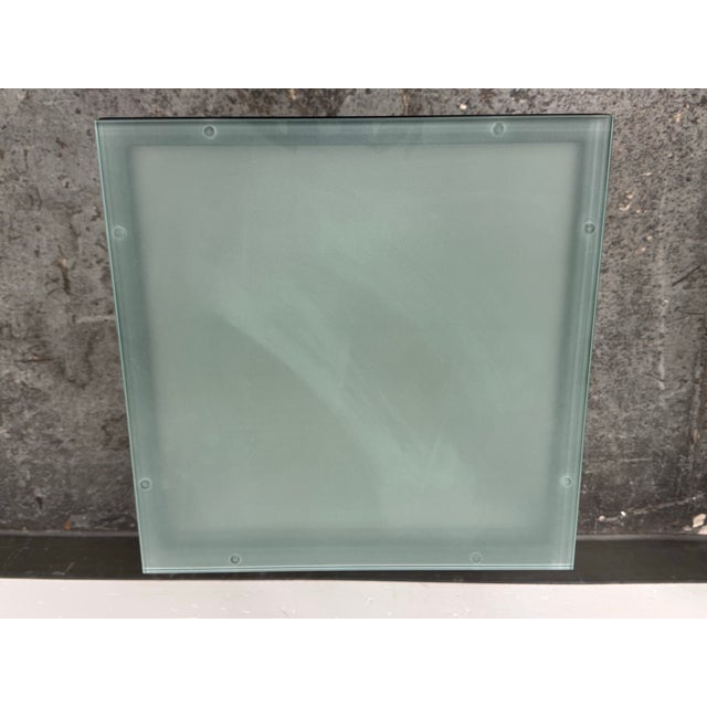 Metal Room & Board Parsons C-Shape Seafoam Glass Table For Sale - Image 7 of 12