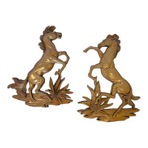 Vintage MCM Syroco Wood Rodeo Horses- A Pair