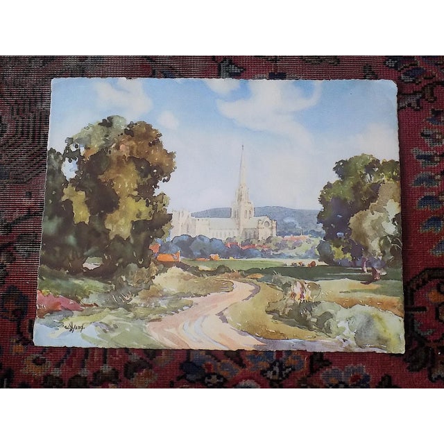 1940s Large Vintage Landscape Lithograph of Chichester, England After Listed British Artist W. Hyams For Sale - Image 5 of 5