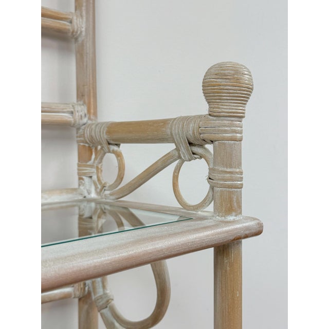 Vintage Etagere Henry Link Rattan Whitewash Three-Tier Glass Shelves Coastal For Sale - Image 11 of 16