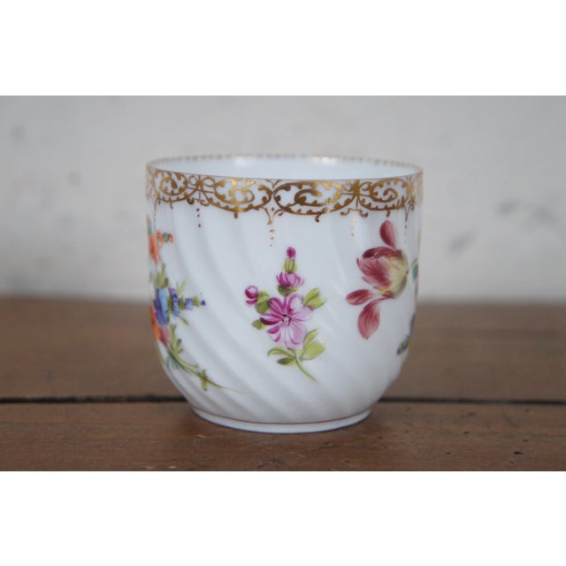 Antique Dresden Blue Crown Polychrome Porcelain Demitasse Saucer Flowers Gilding For Sale - Image 9 of 12