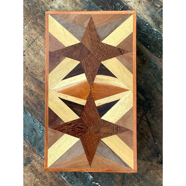 Tan Vintage Marquetry Wood Star Box For Sale - Image 8 of 12