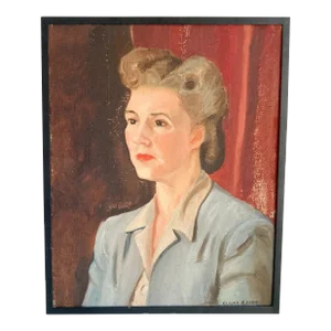 Signed Woman Portrait Painting, Original 1940's Female Portrait Painting by Gladys Bjorn, Vintage Artwork on Canvas,