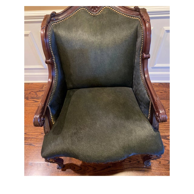 Green Hancock and Moore Wood Framed Upholstered Chairs With Nailheads - Set of 2 For Sale - Image 8 of 12