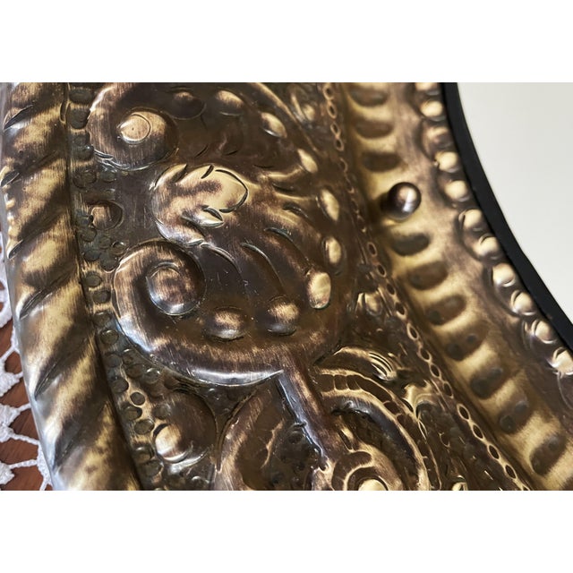 Metal French-Style Round Mirror with Brass Frame, 1970s For Sale - Image 7 of 18