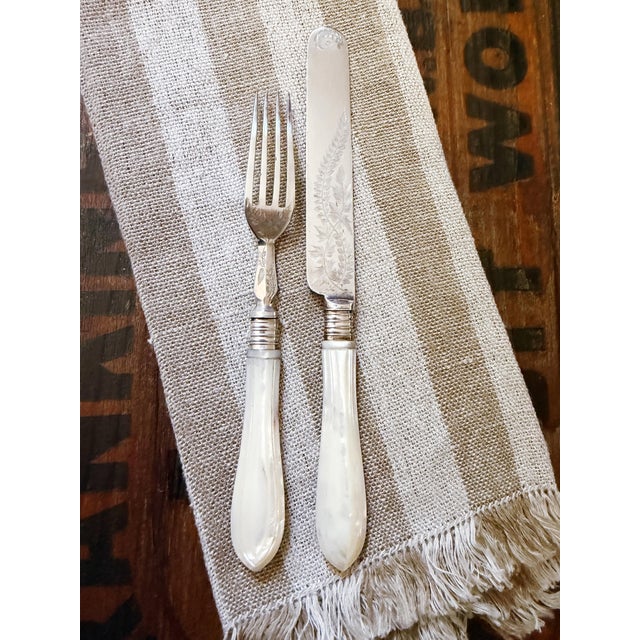 Antique Mother of Pearl and Silver Plated Flatware Service for 12 For Sale - Image 14 of 16
