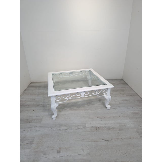 Baroque Whitewashed Coffee Table with Beveled Glass For Sale - Image 5 of 11
