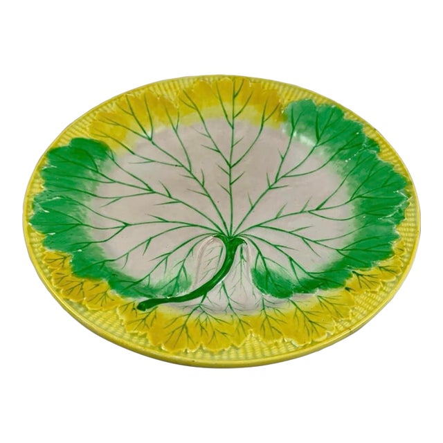 Josiah Wedgwood Pearlware Hand Enameled Cabbage Leaf Plate, 1860 For Sale