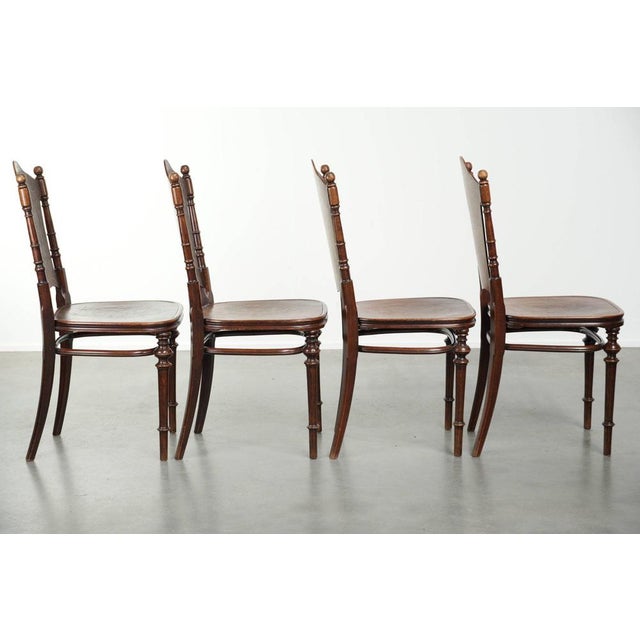Antique Late 18th Century Art Nouveau Style Bentwood Bistro Chairs, Set of 4 For Sale - Image 3 of 14
