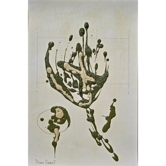 Set of 6 - One-of-a-Kind Dark Green & Cream Botanical Organic Modern Original Oil Paintings / Herbarium / Floral / Earth Tones For Sale - Image 4 of 17