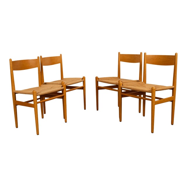Carl Hansen & Søn 1960s Mid Century Hans Wegner Set of 4 Beech Danish Cord Dining Chairs Carl Hansen & Søn For Sale - Image 4 of 12