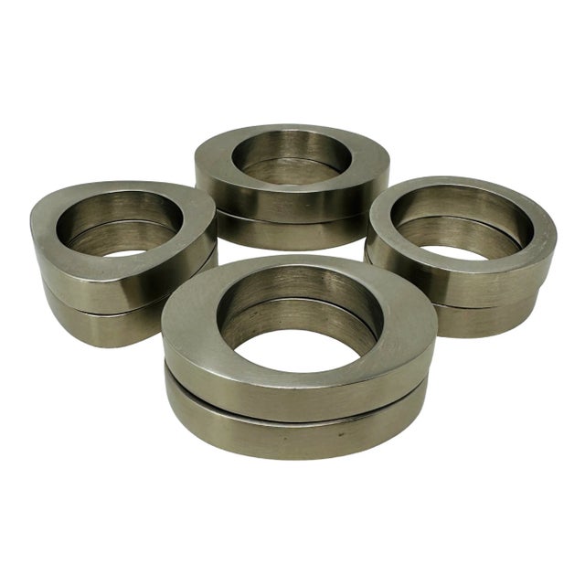 Silver Vintage Pottery Barn Solid Stainless Steel Napkin Rings a Set of 8 For Sale - Image 8 of 11