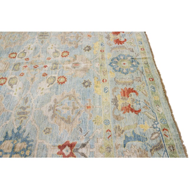 2010s 2010s Contemporary Sultanabad Light Blue Handmade Floral Motif Wool Rug For Sale - Image 5 of 9