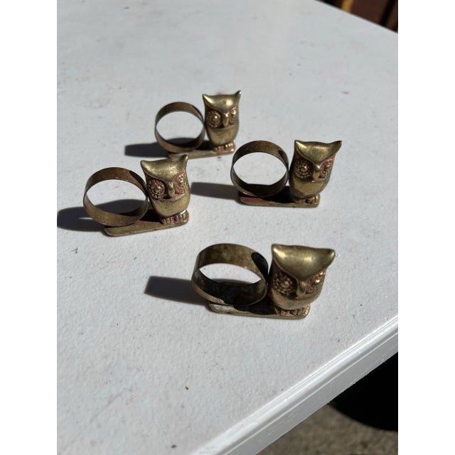 1970s Collection of Brass Owl Napkin Rings- Set of 4 For Sale - Image 4 of 4