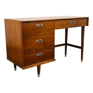 Mid Century Modern Desk Bp John Metal 4 Drawer Walnut Vintage Floating Kneehole For Sale