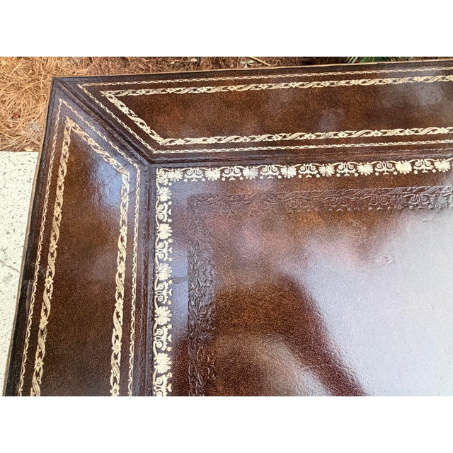 Maitland-Smith Leather Writing Table With Embossed Gilded Decoration For Sale - Image 11 of 12