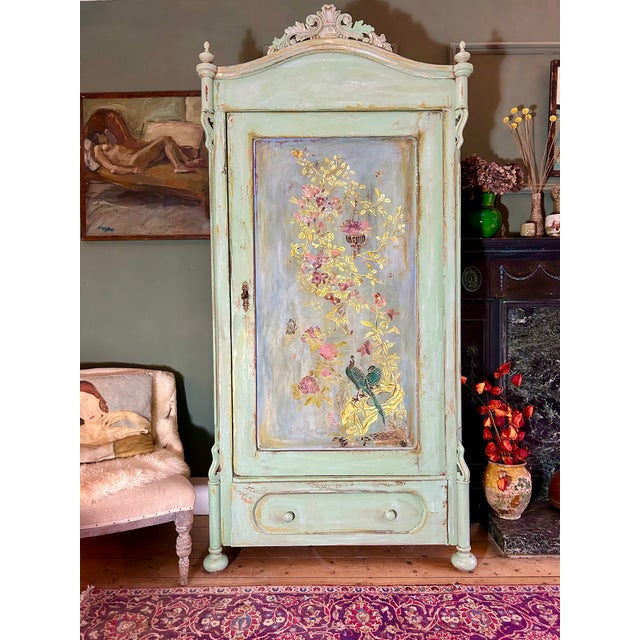 Blue Antique Chinoiserie Armoire, 1920s For Sale - Image 8 of 11