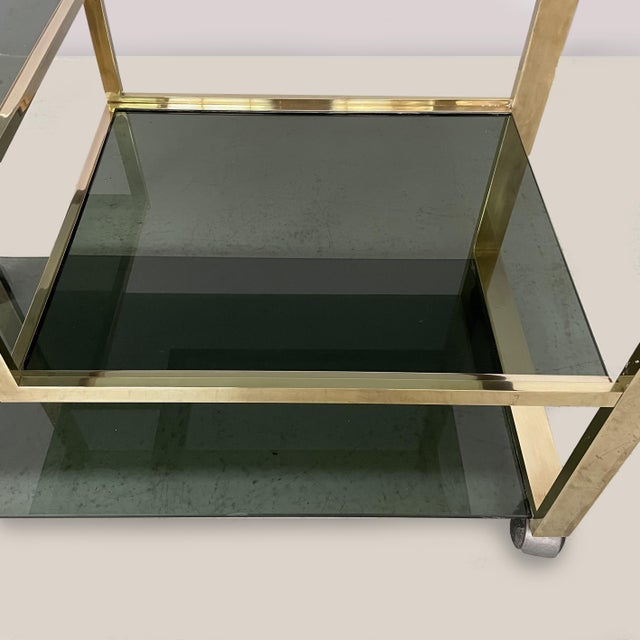 Italian Modern Brass and Smoked Glass Bar Cart, 1970s For Sale - Image 10 of 13