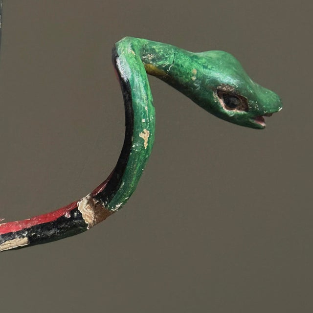 Antique Hand Carved Folk Art Polychrome Mexican Dance Mask W/ Snake For Sale In Philadelphia - Image 6 of 8