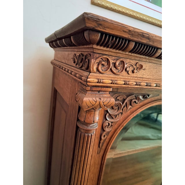 Victorian Antique 19th Century Renaissance Revival Oak Bookcase/Cabinet For Sale - Image 3 of 15