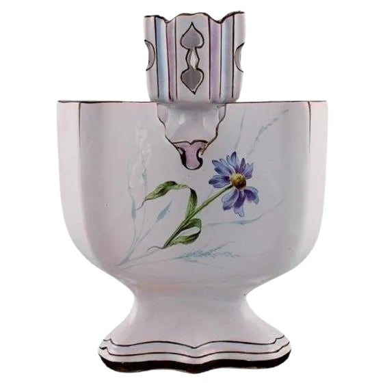 Antique Faience Flower or Herb Pot by Emile Gallé for St. Clement, Nancy For Sale