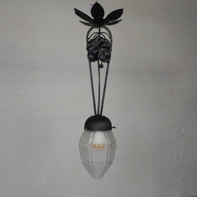 Art Deco Pendant Lamp with Hexagonal Glass Shade, 1930s For Sale - Image 13 of 16