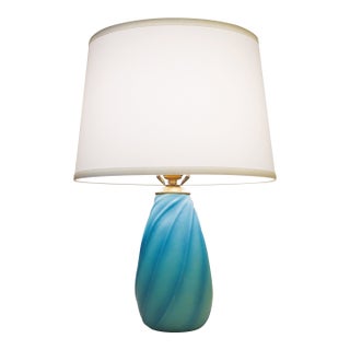 1950s Mid Modern Van Briggle Aqua Swirl Art Pottery Ceramic Table Lamp Signed For Sale