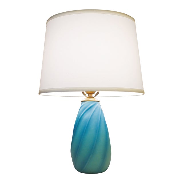 1950s Mid Modern Van Briggle Aqua Swirl Art Pottery Ceramic Table Lamp Signed For Sale