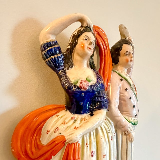 Antique Dancing Couple with Mask Mantel Figurines from Staffordshire, England, 1860, Set of 2 For Sale - Image 11 of 18