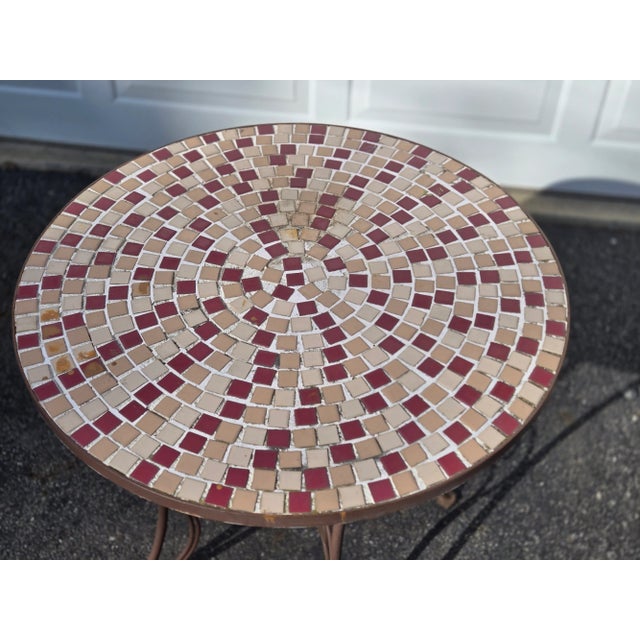 Vintage Wrought Iron Outdoor Bistro Mosaic Top Iron Table Table Top & 2 Chairs, Attributed For Sale - Image 12 of 12
