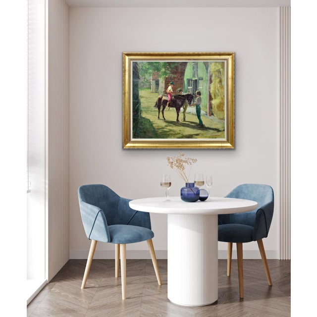 Harry Freckleton, Children with Their Pony in the Stableyard, 1960s, Oil on Canvas For Sale - Image 13 of 18