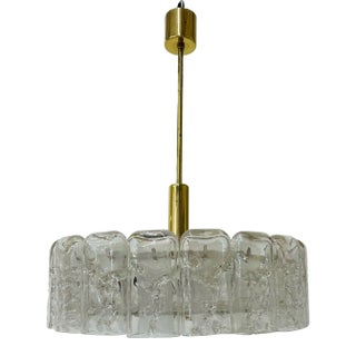 Small Circular German Mid-Century Modern Ice Glass Chandelier / Pendant, 1970s For Sale