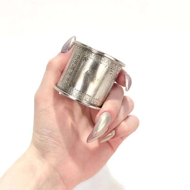 Victorian Antique Victorian Heavy Gauged Sterling Silver Napkin Ring Engraved 'Lizzie' For Sale - Image 3 of 11