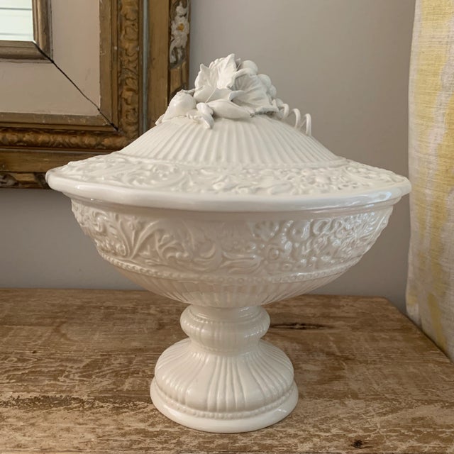 Vintage Italian Ceramic Creamware Footed Compote Centerpiece
