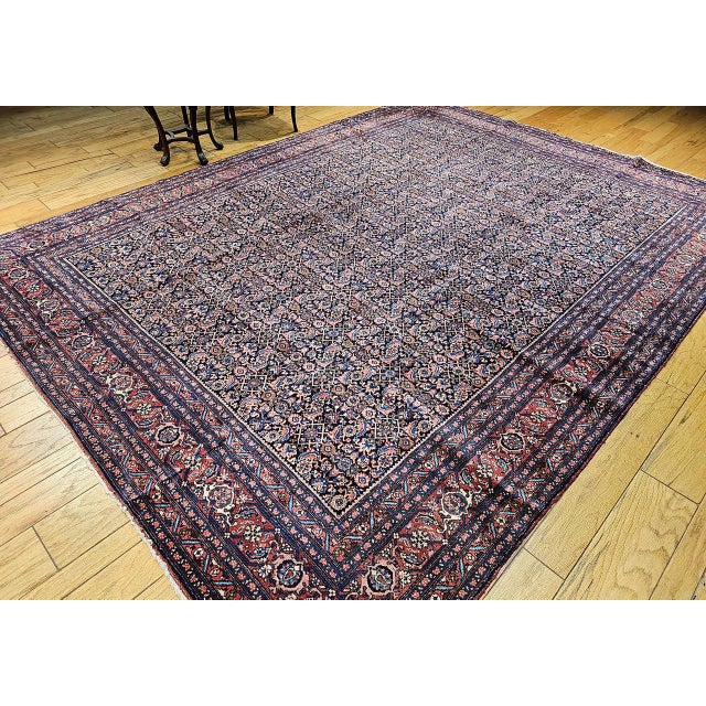 Persian Vintage Persian Bidjar Rug, Hand-Knotted Wool, All-over Herati Geometric Pattern, Navy & Rust-Red,9x12 For Sale - Image 3 of 16