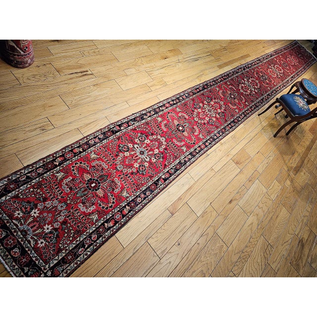 Red Vintage Persian Sarouk Lilian Runner Rug, Hand-Knotted Wool, Floral Design, Red & Pink, 3x25 For Sale - Image 8 of 17