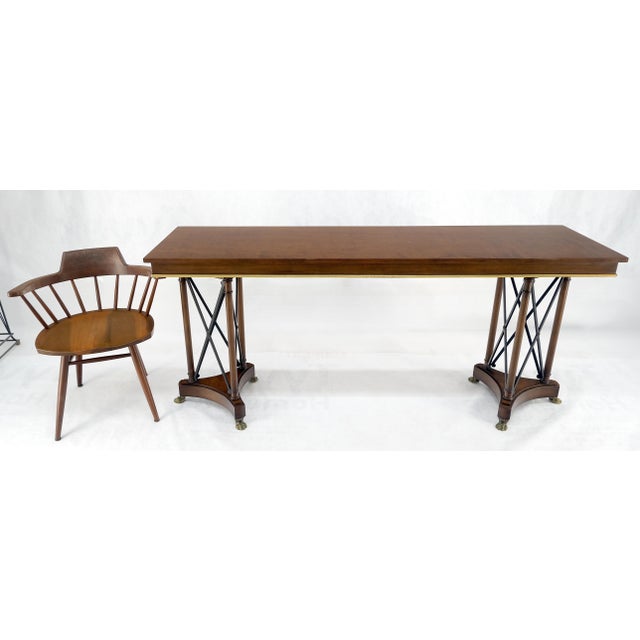 Very Fine Double Pedestal Base 72" Long Sofa Console Table Brass Claw Feet For Sale - Image 11 of 11