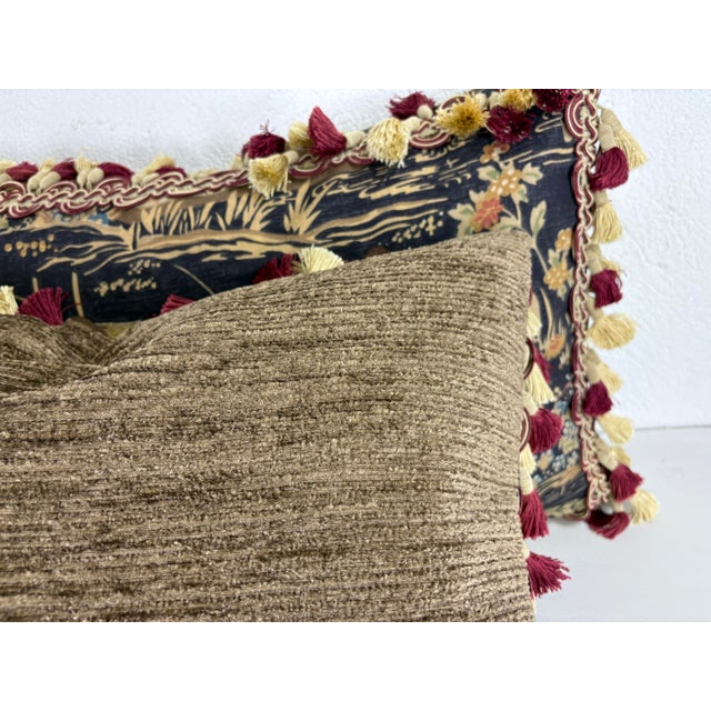 Thibaut Chinoiserie Cotton Print Tasseled Pillows/ a Pair For Sale - Image 4 of 9