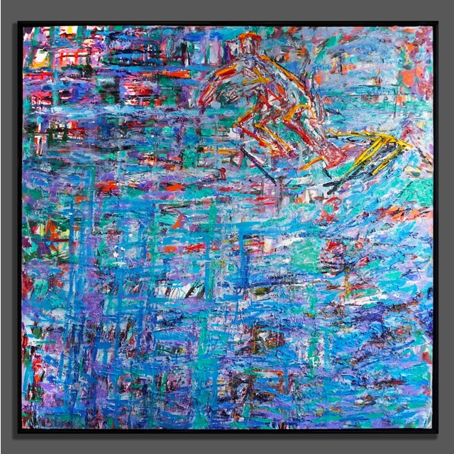 "Time Surfer" Contemporary Abstract Expressionist Oil Painting on Canvas, Framed For Sale - Image 4 of 4