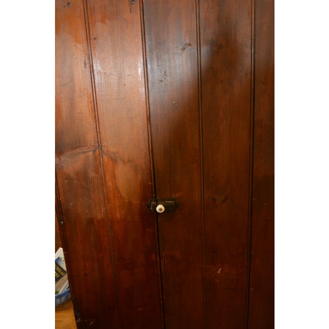 1970s Vintage Rustic Dark Pine Paneled Wooden Single Door Wardrobe Armoire / Coat Closet For Sale - Image 10 of 18