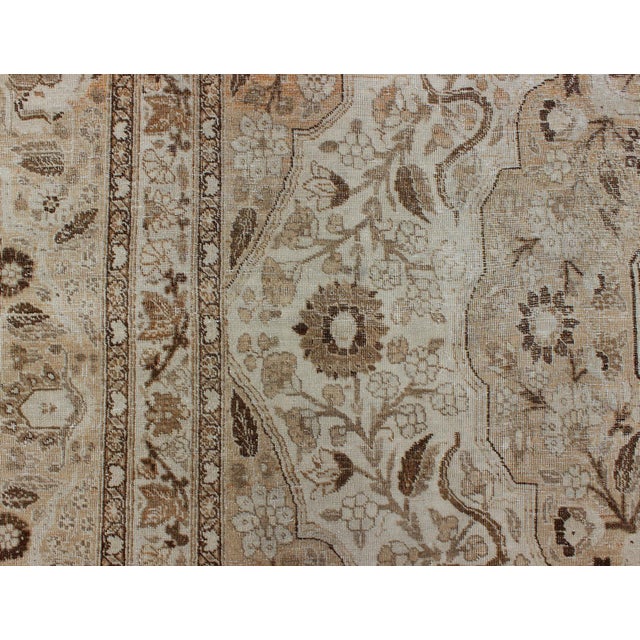 Antique Persian Tabriz Rug With Layered Medallion in Light Copper, Brown & Cream For Sale - Image 9 of 16