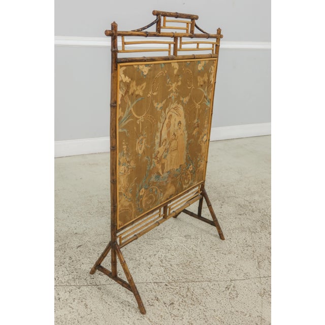 Victorian Bamboo Fireplace Screen W. European Fabric For Sale - Image 10 of 10