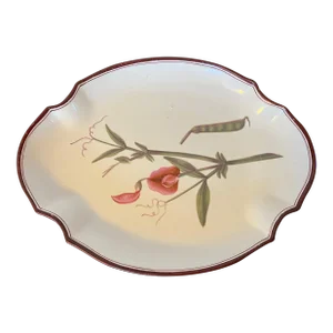 Antique Early 19th Century Creamware Botanical Dessert Dish With Hand Painted Specimen - Tangier Pea